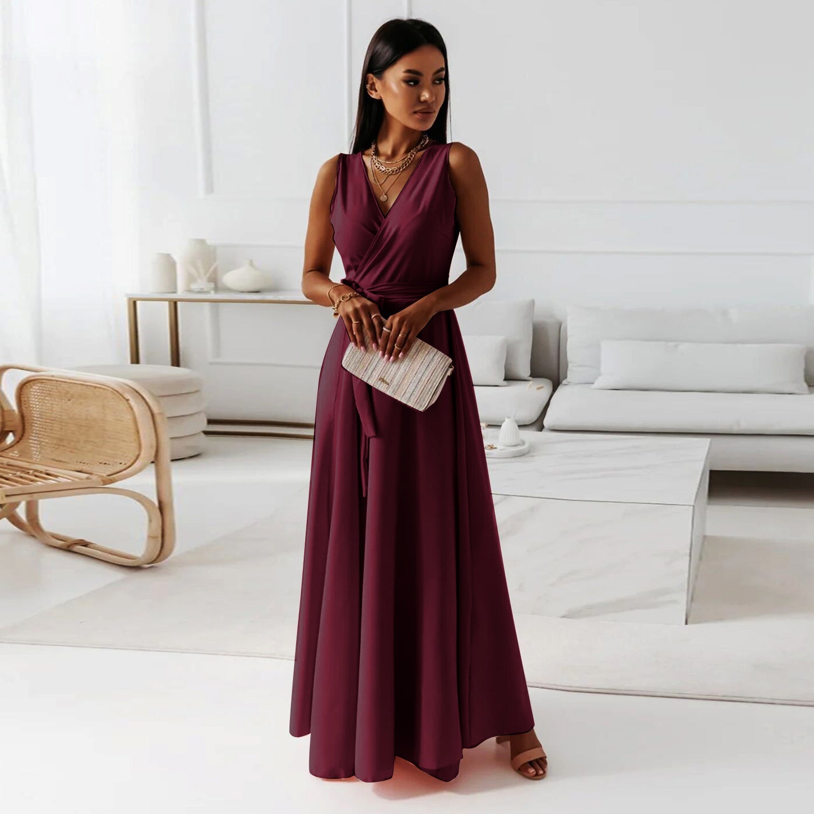 Robe Longue Soiree pour Femme avec Col en V
