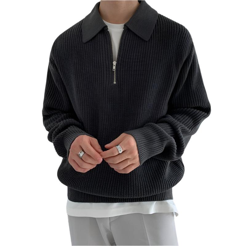 Sepp | Pull en maille avec demi-fermeture éclair-Mens Sweater-Noir-Barnier Boutique