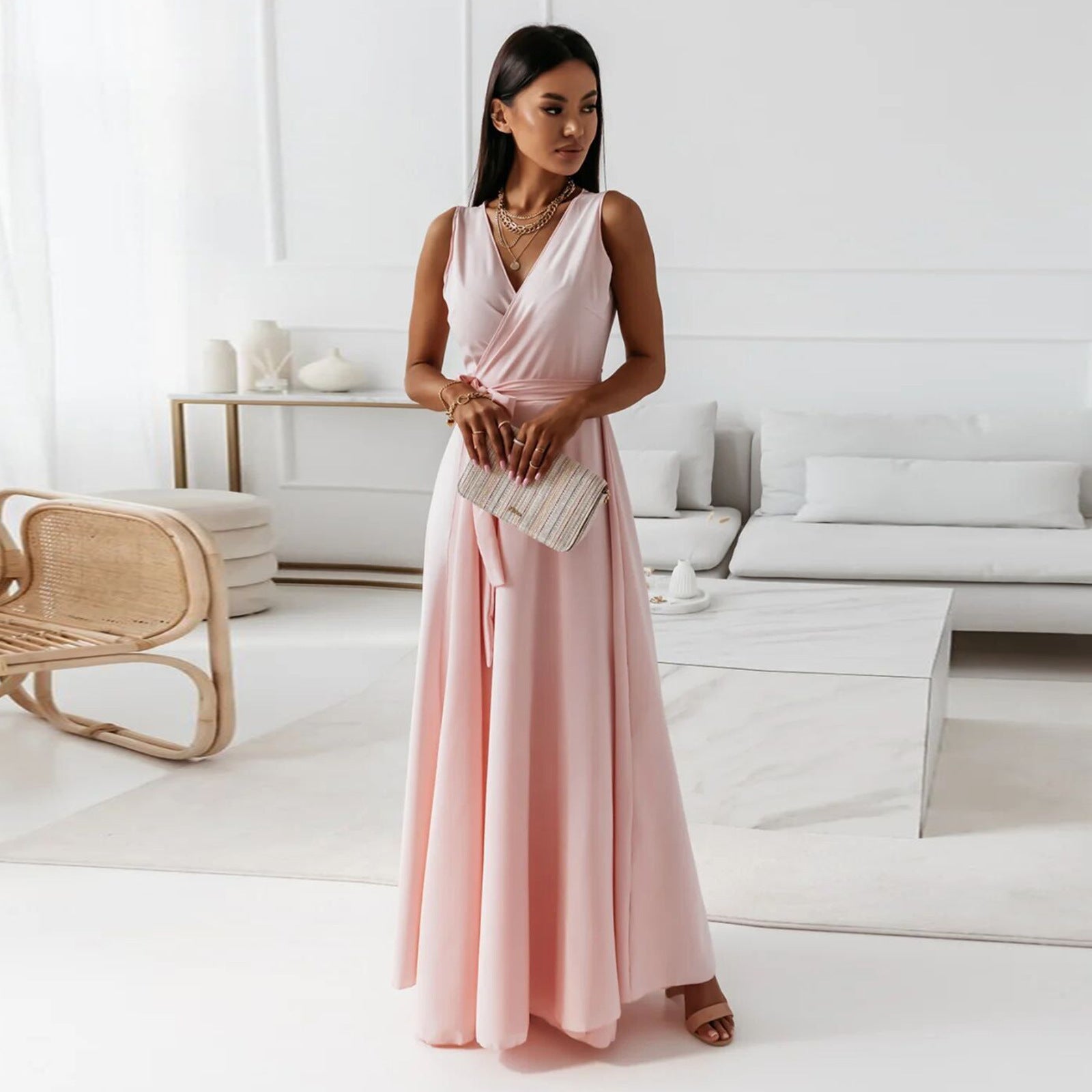 Robe Longue Soiree pour Femme avec Col en V