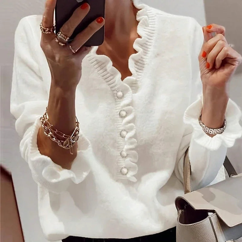 Curie | Pull Tricoté à Col V avec Boutons -  Lotus