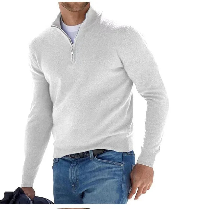 Gerald | Pull demi-fermé pour hommes-Mens Sweater-Blanc-Barnier Boutique
