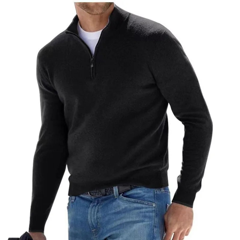 Gerald | Pull demi-fermé pour hommes-Mens Sweater-Noir-Barnier Boutique