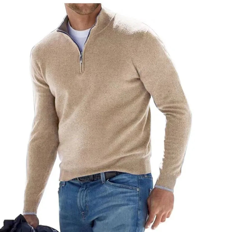 Gerald | Pull demi-fermé pour hommes-Mens Sweater-Beige-Barnier Boutique